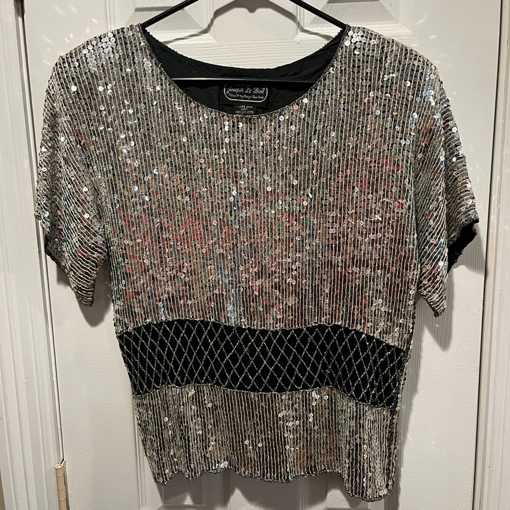 Elegant Joseph Le Bon Silver and Black Sequin Women's Top